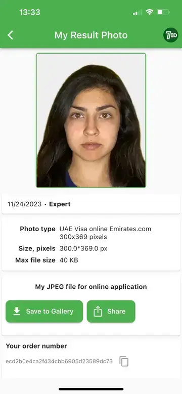 7ID: Dæmi um vegabréfsáritun UAE