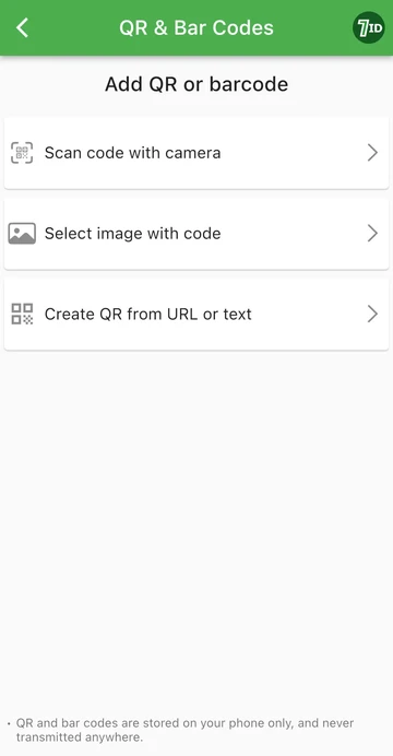 Aplikasi 7ID: Tambahkan QR atau kode batang