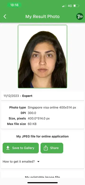 Exemple de photo de visa pour Singapour