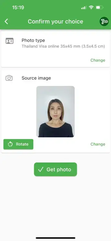 Application 7ID : taille de la photo du visa thaïlandais