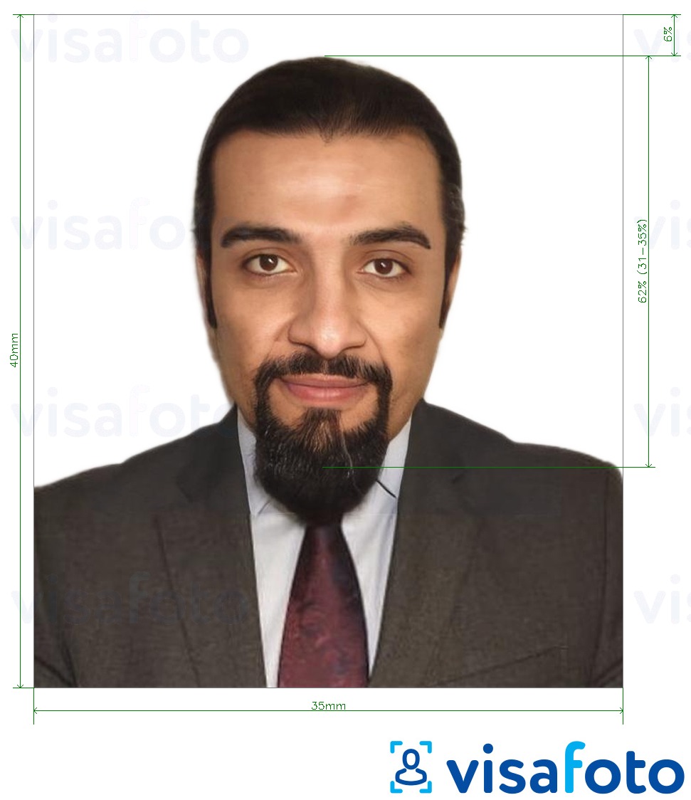 Príklad fotografie pre ID / pobytové vízum Emirates pre SAE ICA s presnou špecifikáciou veľkosti
