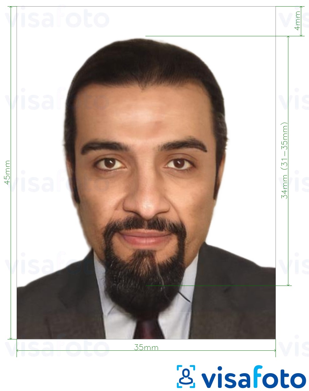 Príklad fotografie pre UAE ID karta online 35x45 mm s presnou špecifikáciou veľkosti