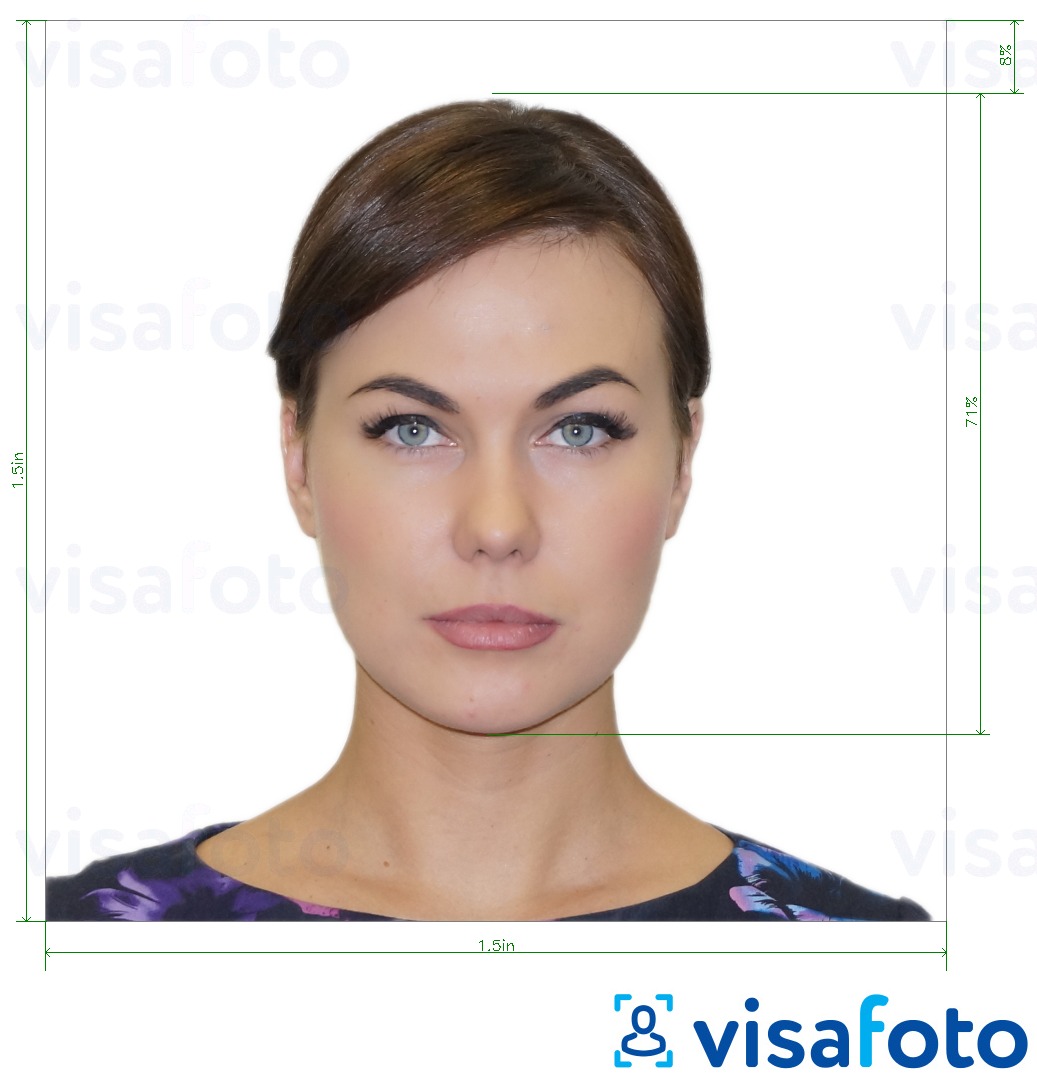 Príklad fotografie pre Argentína pas v USA 1,5x1,5 palca s presnou špecifikáciou veľkosti
