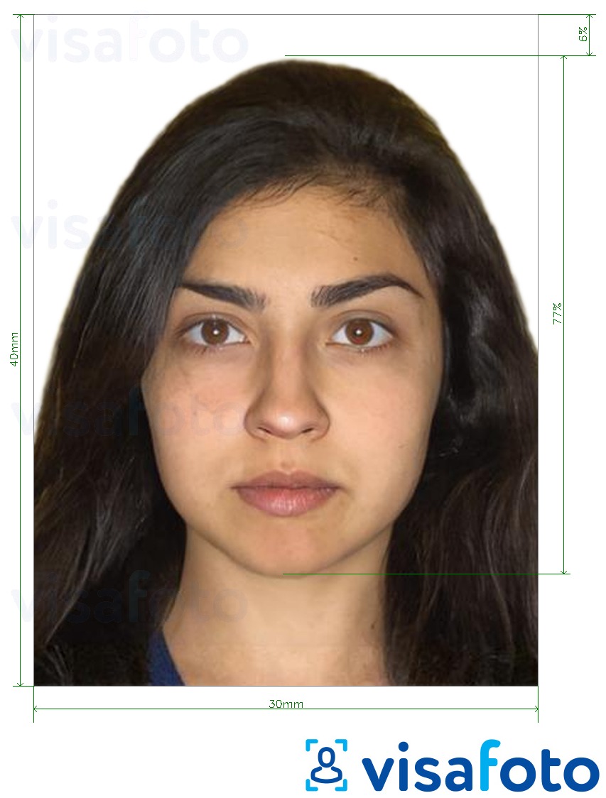 Príklad fotografie pre Azerbajdžanské vízum 30x40 mm (3x4 cm) s presnou špecifikáciou veľkosti