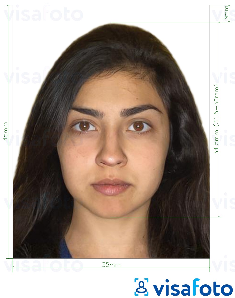 Príklad fotografie pre Žiadosť o cestovný pas pre Bangladéš 45x35 mm (4,5 x 3,5 cm) s presnou špecifikáciou veľkosti