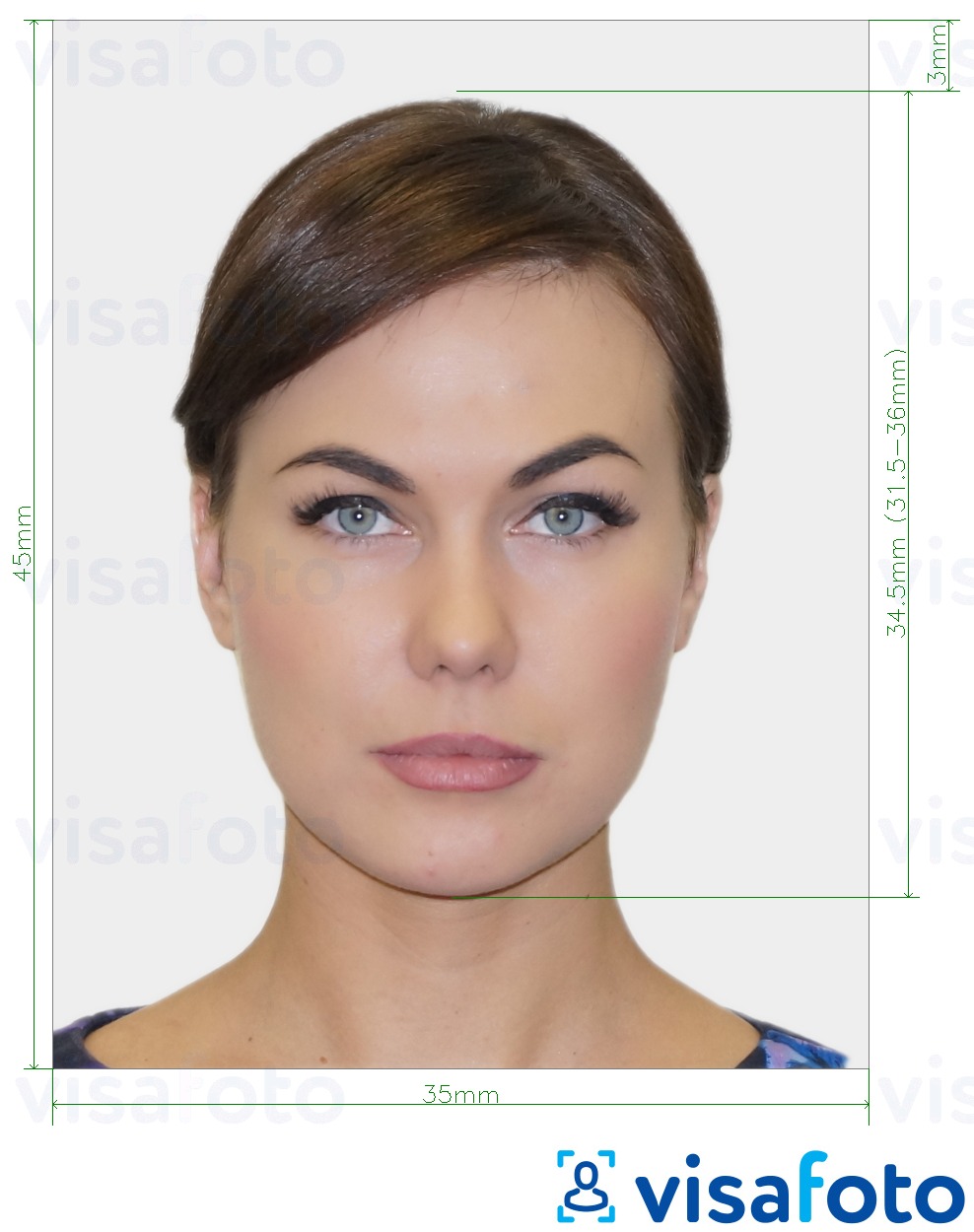 Príklad fotografie pre Belgicko elektronický preukaz totožnosti (eID) 35x45 mm (3,5 x 4,5 cm) s presnou špecifikáciou veľkosti
