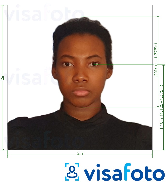 Príklad fotografie pre Benin pas 2x2 palca z USA s presnou špecifikáciou veľkosti