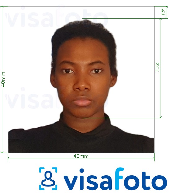 Príklad fotografie pre E-vízum z Konga (Brazzaville) s presnou špecifikáciou veľkosti
