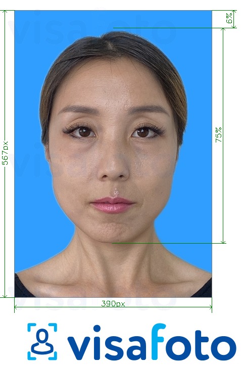 Príklad fotografie pre Putonghuaov test spôsobilosti 390x567 pixelov modré pozadie s presnou špecifikáciou veľkosti