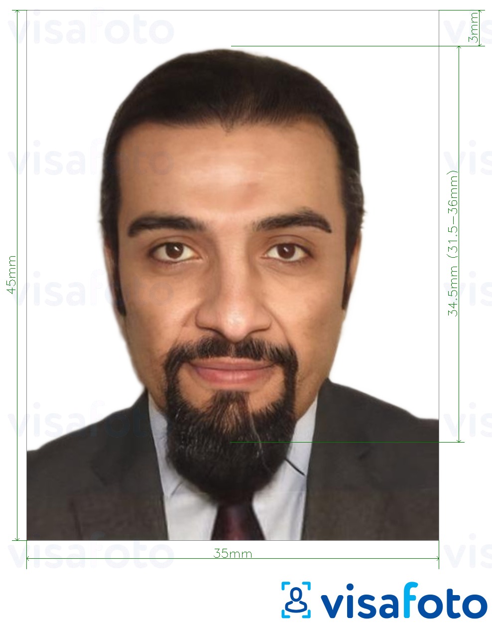 Príklad fotografie pre Etiópske e-vízum online 35x45 mm (3,5 x 4,5 cm) s presnou špecifikáciou veľkosti