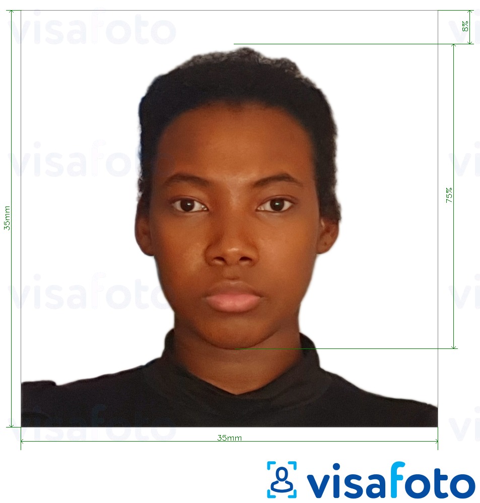 Príklad fotografie pre Gabonské vízum 35x35 mm (3,5 x 3,5 cm) s presnou špecifikáciou veľkosti