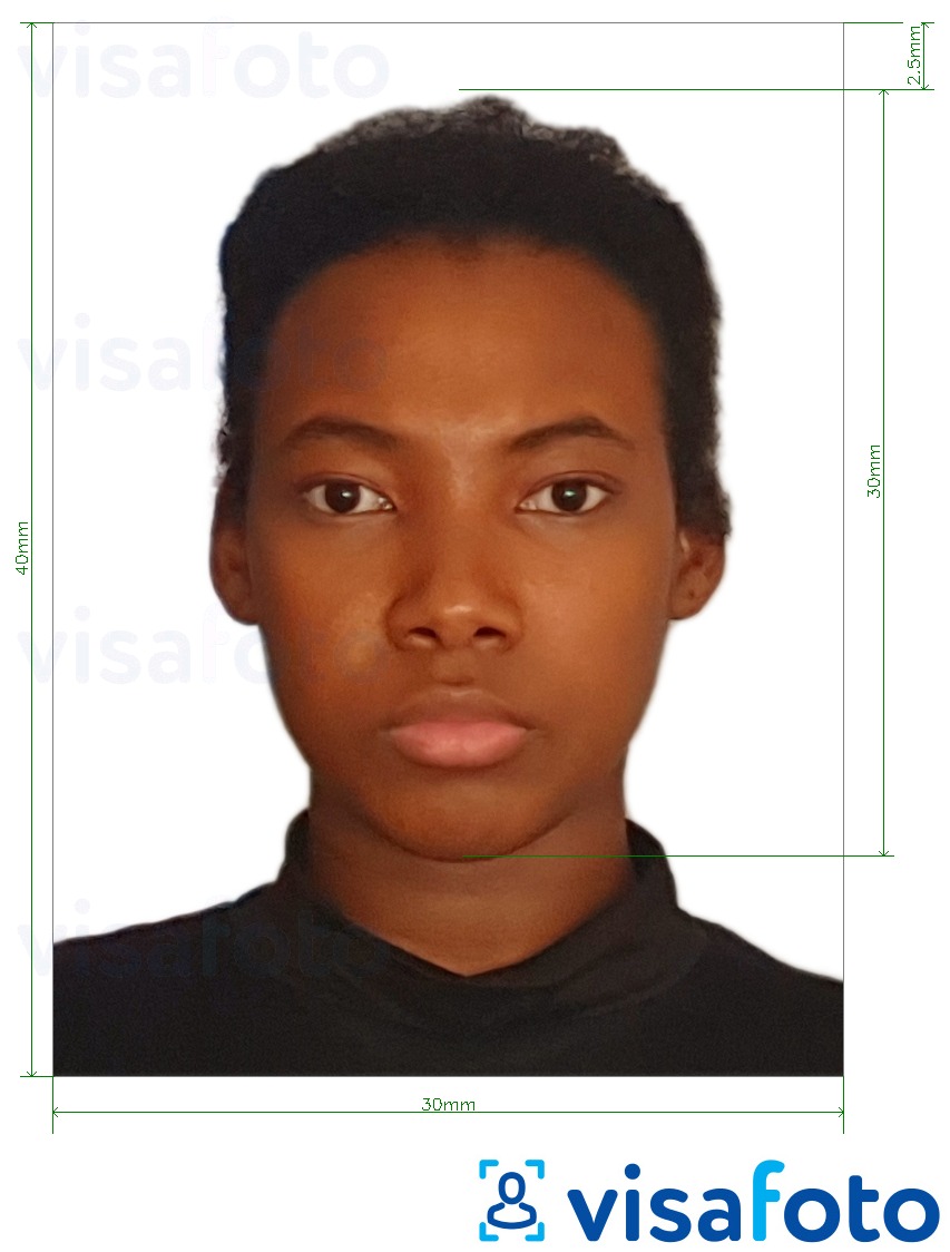 Príklad fotografie pre E-vízum v Guinei-Bissau s presnou špecifikáciou veľkosti