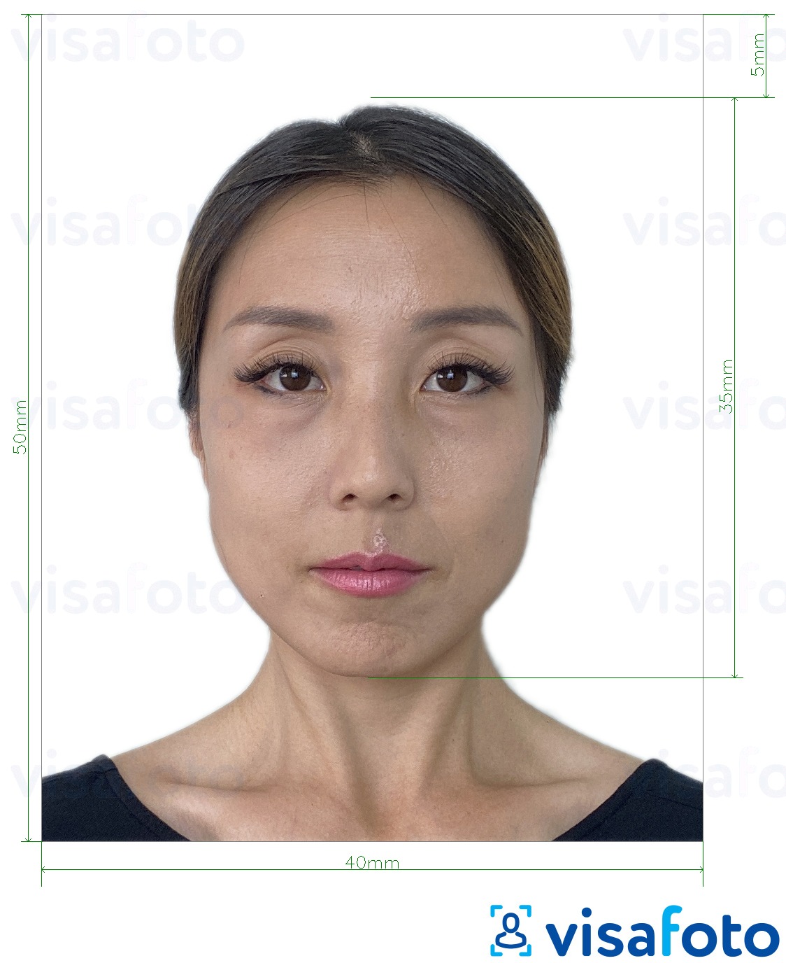 Príklad fotografie pre Hong Kong Visa 40x50 mm (4x5 cm) s presnou špecifikáciou veľkosti
