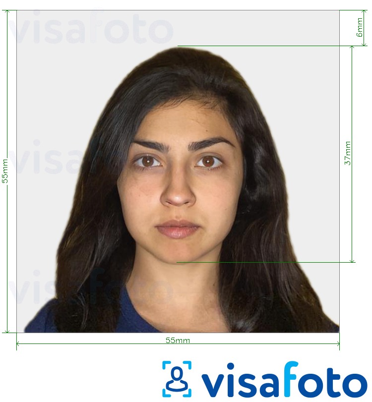 Príklad fotografie pre Izrael Visa 55x55mm (zvyčajne z Indie) s presnou špecifikáciou veľkosti