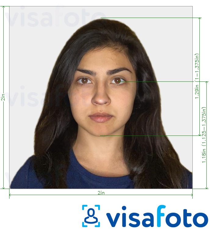 Príklad fotografie pre India Visa (2x2 palca, 51x51 mm) s presnou špecifikáciou veľkosti