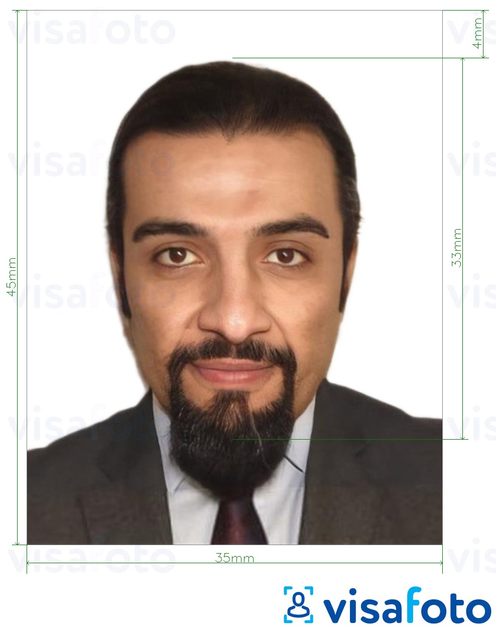 Príklad fotografie pre Jordánske vízum 3,5x4,5 cm (35x45 mm) s presnou špecifikáciou veľkosti