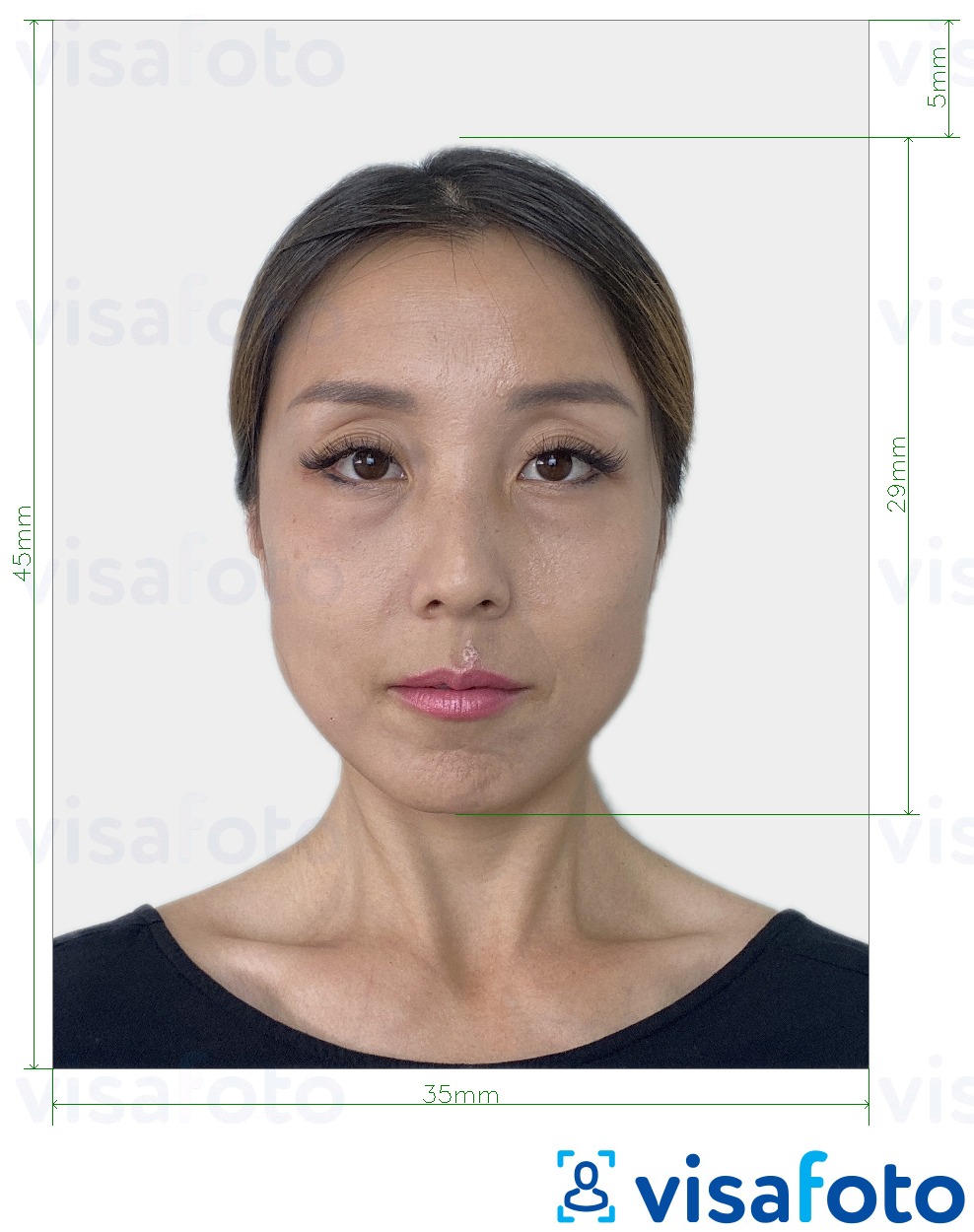 Príklad fotografie pre Japonské elektronické vízum 35x45 mm s presnou špecifikáciou veľkosti