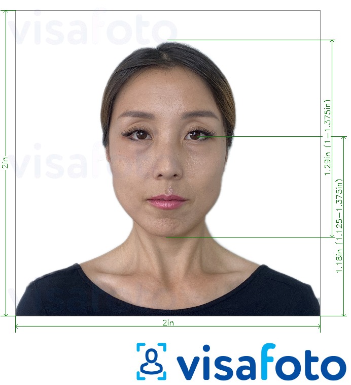 Príklad fotografie pre Japonsko Visa 2x2 palca (štandardné vízum z USA) s presnou špecifikáciou veľkosti