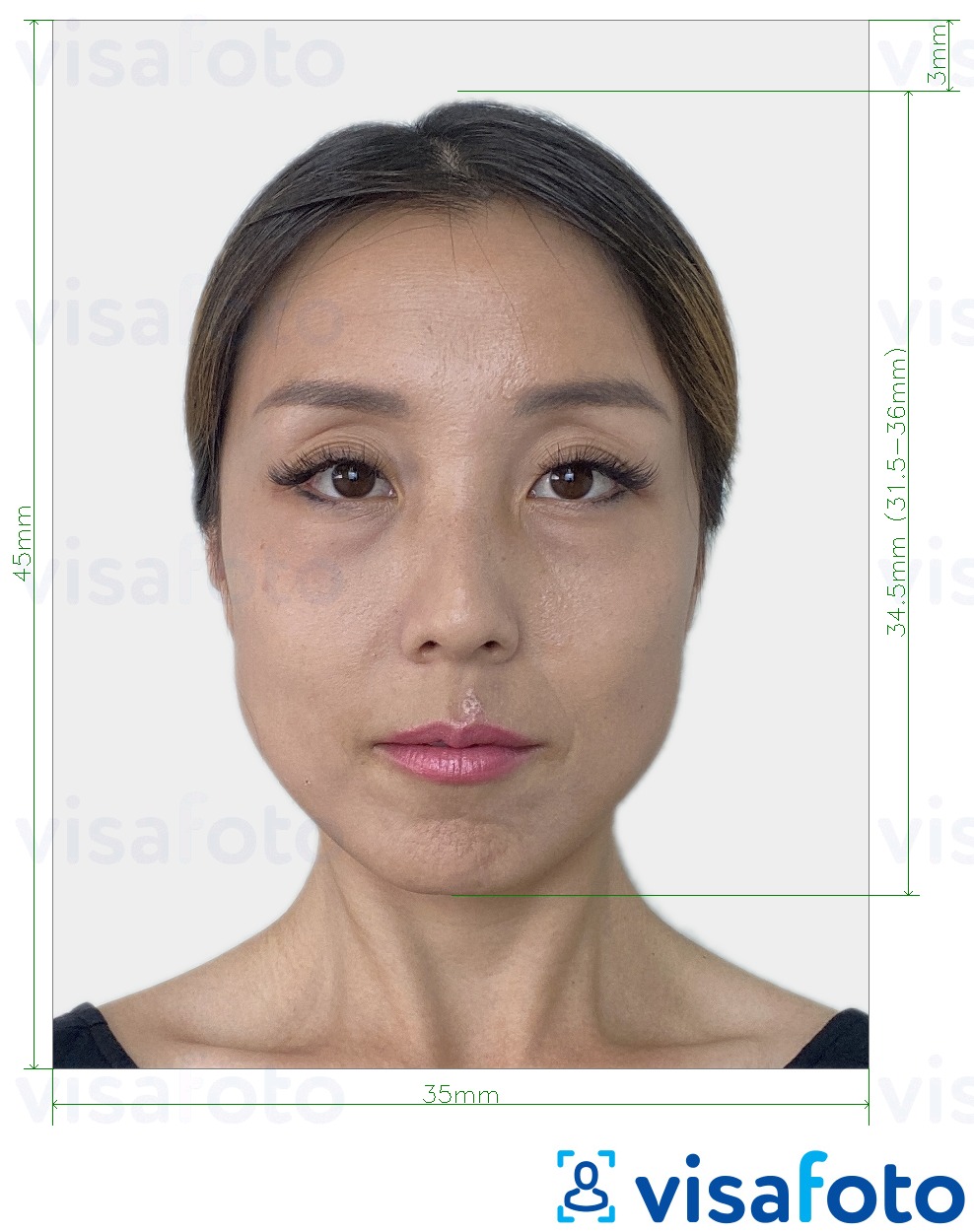 Príklad fotografie pre Japonské vízum 35x45 mm s presnou špecifikáciou veľkosti
