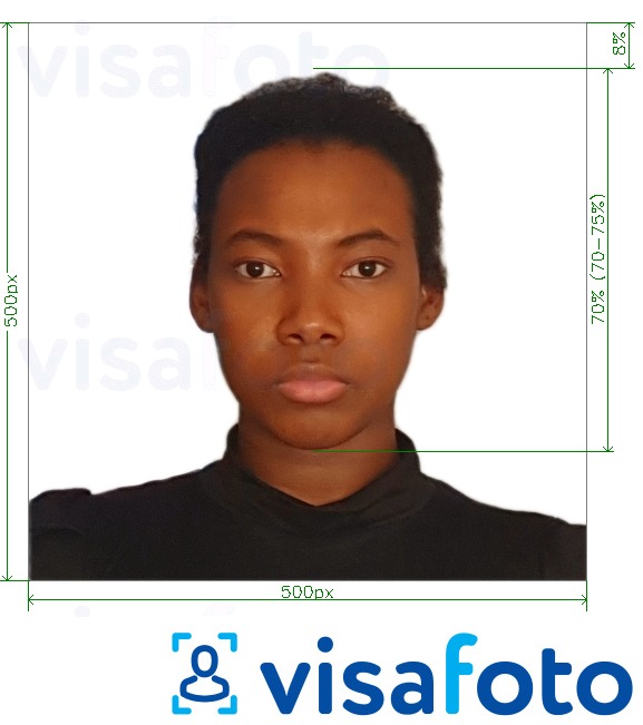 Príklad fotografie pre Kenské e-vízum online 500x500 pixelov s presnou špecifikáciou veľkosti