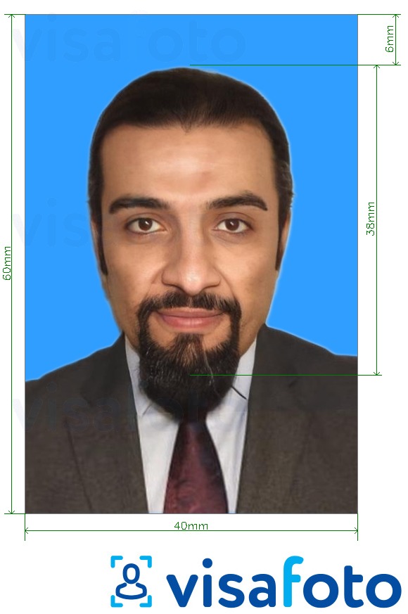 Príklad fotografie pre Kuvajtský občiansky preukaz 4x6 cm (40x60 mm) s presnou špecifikáciou veľkosti