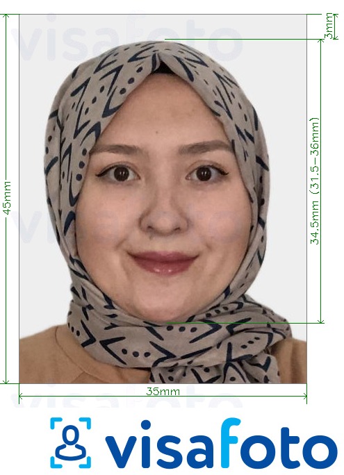Príklad fotografie pre Kazachstan Passport 35x45 mm (3,5x4,5 cm) s presnou špecifikáciou veľkosti