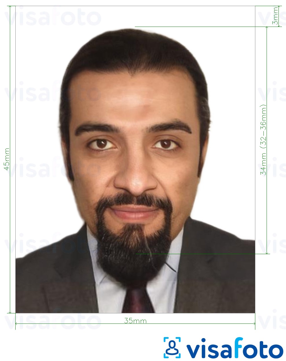 Príklad fotografie pre Libanonské vízum 3,5x4,5 cm (35x45 mm) s presnou špecifikáciou veľkosti