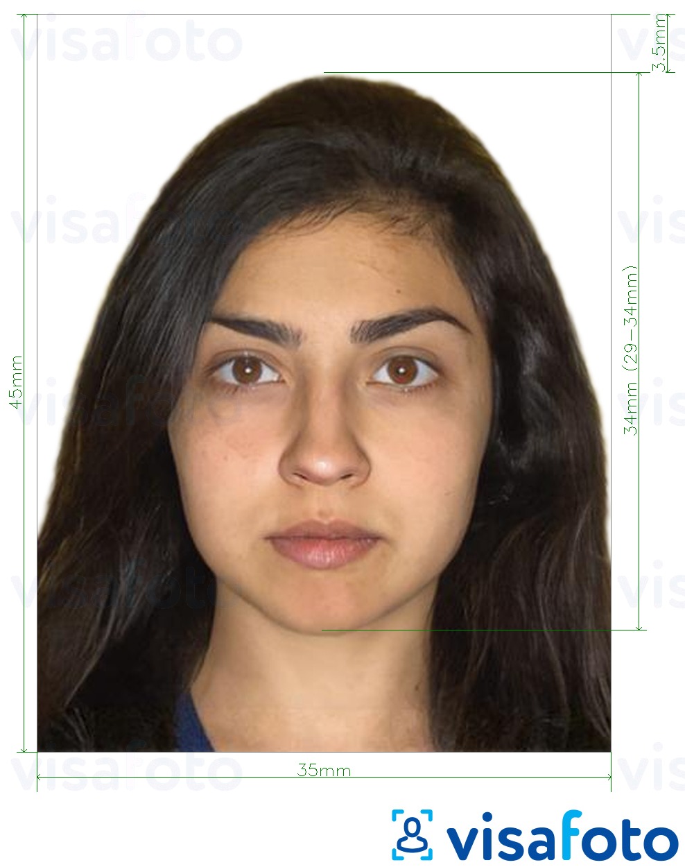 Príklad fotografie pre Pakistanské vízum 35x45 mm s presnou špecifikáciou veľkosti