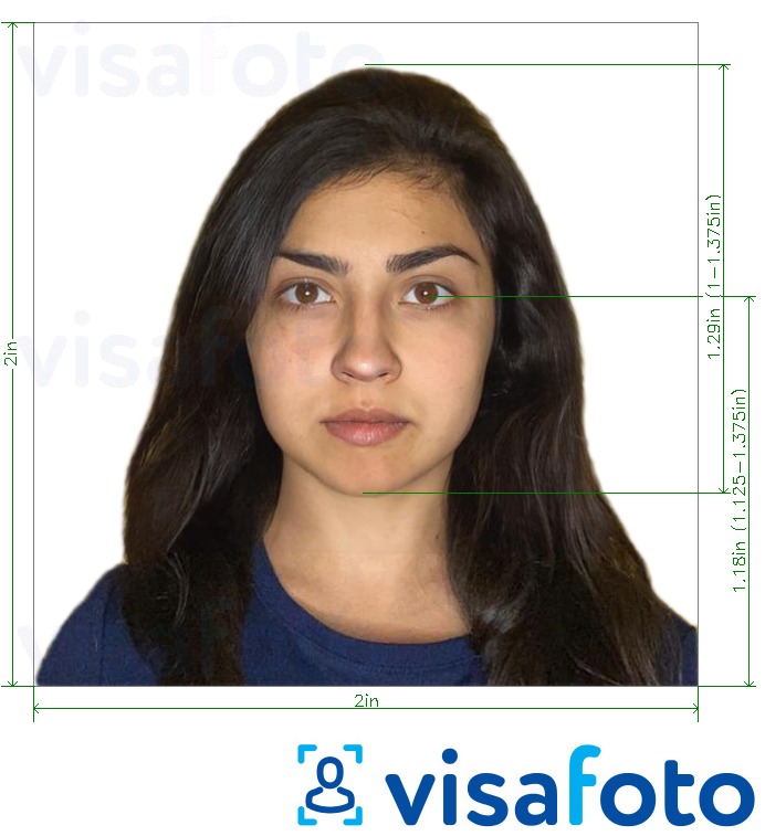 Príklad fotografie pre Pakistanské vízum 2x2 palca (z USA) s presnou špecifikáciou veľkosti