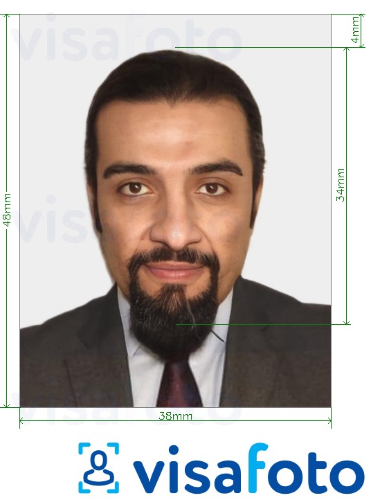 Príklad fotografie pre Katarské vízum 38x48 mm (3,8x4,8 cm) s presnou špecifikáciou veľkosti