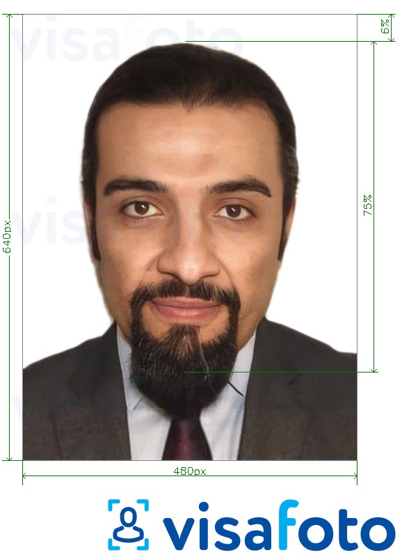 Príklad fotografie pre Saudská Arábia Občiansky preukaz Absher 640 x 480 pixelov s presnou špecifikáciou veľkosti