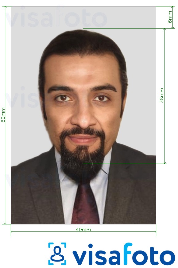 Príklad fotografie pre Saudská Arábia občiansky preukaz 4x6 cm s presnou špecifikáciou veľkosti