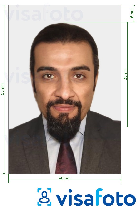 Príklad fotografie pre Sýrske vízum 40x60 mm (4x6 cm) s presnou špecifikáciou veľkosti