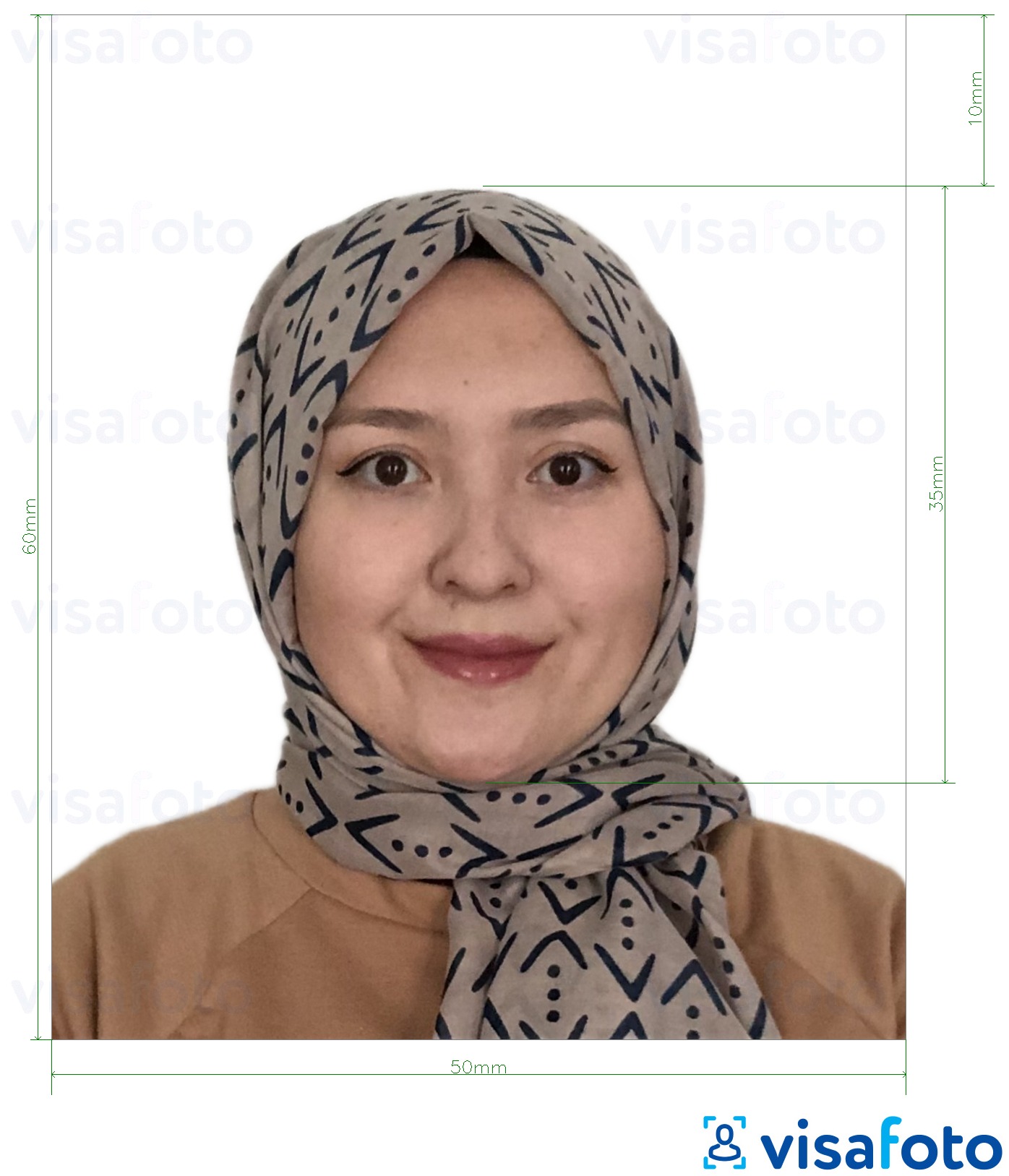 Príklad fotografie pre Turkménsko vízum 5x6 cm (50x60 mm) s presnou špecifikáciou veľkosti