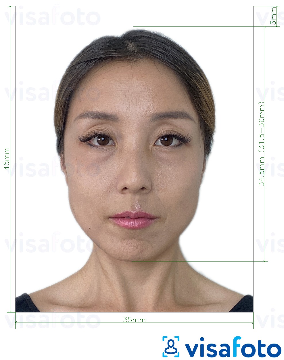 Príklad fotografie pre Taiwan Visa 35x45 mm (3,5 x 4,5 cm) s presnou špecifikáciou veľkosti