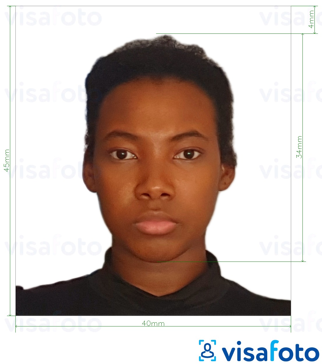 Príklad fotografie pre Tanzánsky pas 40 x 45 mm (4x4,5 cm) s presnou špecifikáciou veľkosti